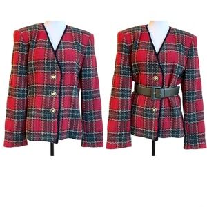 Red and Green Plaid Blazer Size 14 Holiday